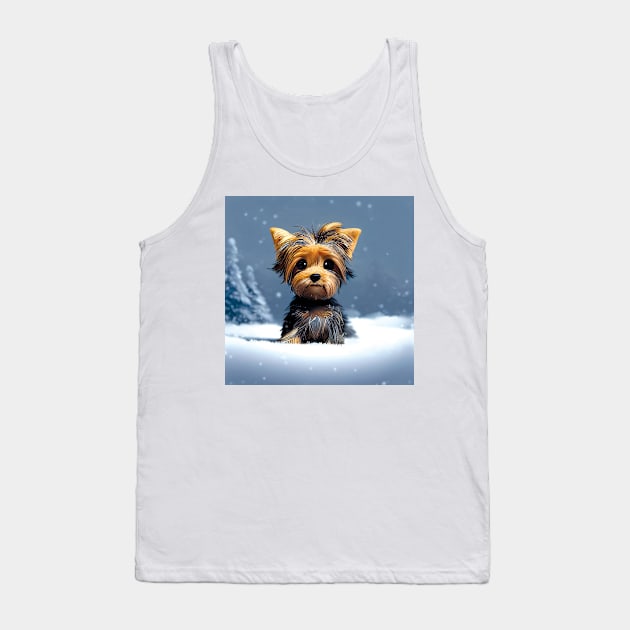 Cute Yorkshire Terrier Puppy in the winter snow Tank Top by Geminiartstudio